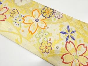 桜に麻の葉・リボン模様織り出し　振袖用袋帯
